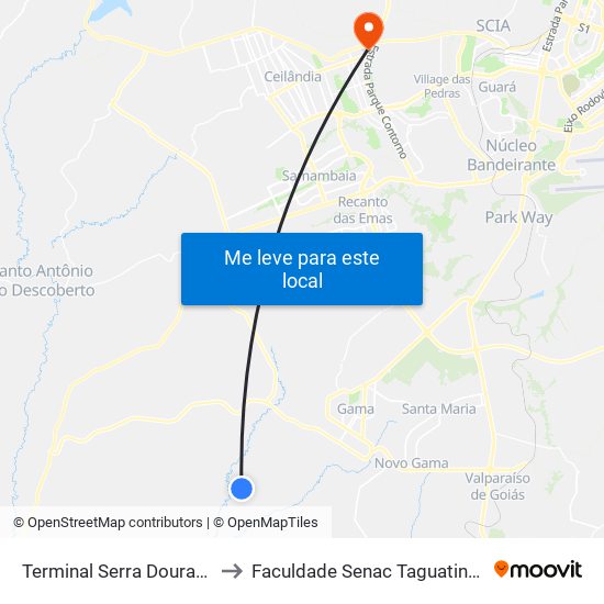Terminal Serra Dourada to Faculdade Senac Taguatinga map