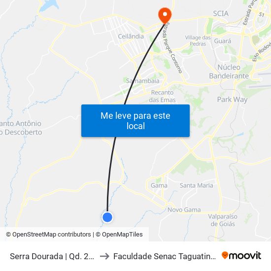 Serra Dourada | Qd. 23e to Faculdade Senac Taguatinga map