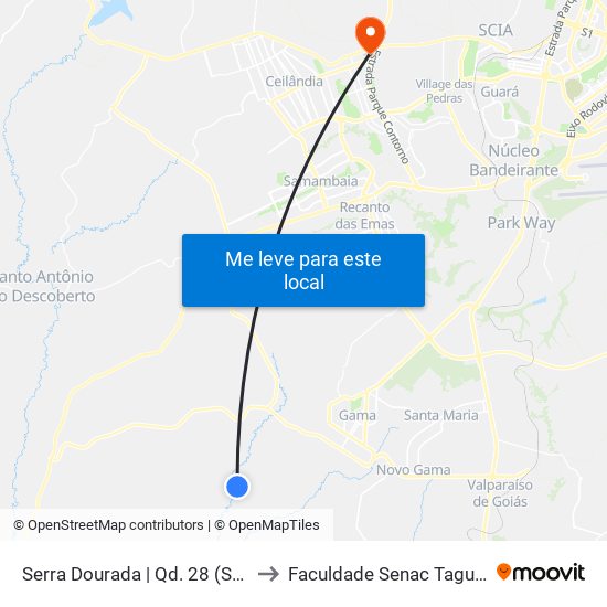 Serra Dourada | Qd. 28 (Sacolão) to Faculdade Senac Taguatinga map
