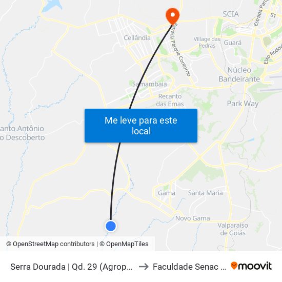 Serra Dourada | Qd. 29 (Agropecuária / Sacolão) to Faculdade Senac Taguatinga map