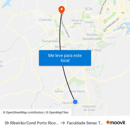 Sh Ribeirão/Cond Porto Rico Fase 3 Q 20 to Faculdade Senac Taguatinga map