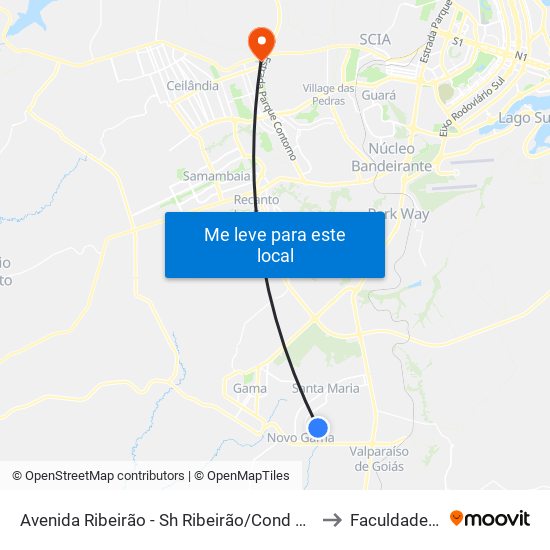 Avenida Ribeirão - Sh Ribeirão/Cond Porto Rico Fase 1 Q 3 (Assembleia De Deus De Brasília) to Faculdade Senac Taguatinga map
