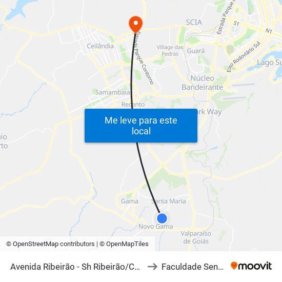 Avenida Ribeirão - Sh Ribeirão/Cond Porto Rico Fase 1 Q C to Faculdade Senac Taguatinga map