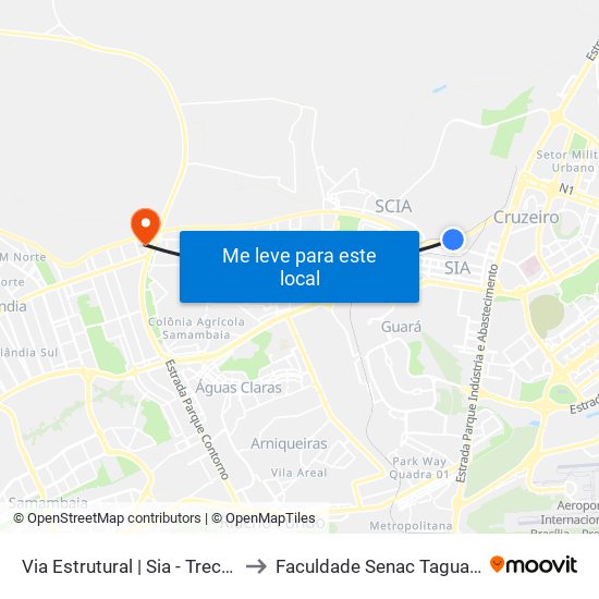 Via Estrutural | Sia - Trecho 17 to Faculdade Senac Taguatinga map