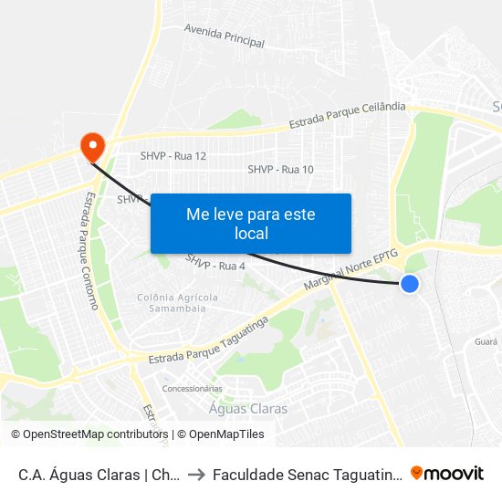 C.A. Águas Claras | Ch. 7 to Faculdade Senac Taguatinga map