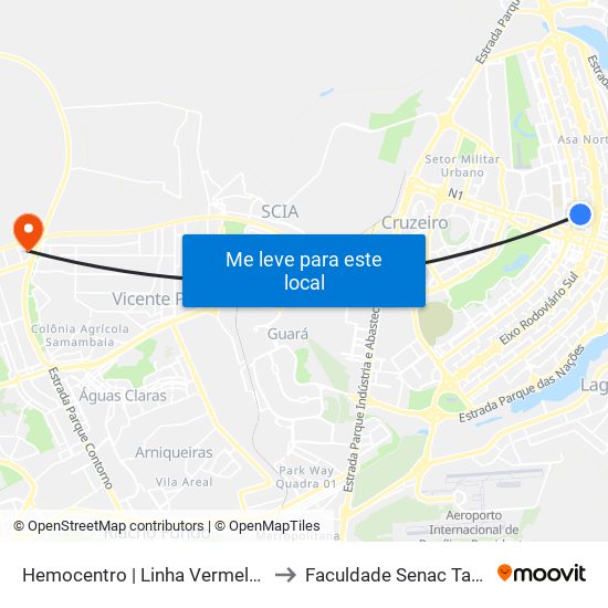 Hemocentro | Linha Vermelha Gratuita to Faculdade Senac Taguatinga map