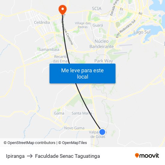 Ipiranga to Faculdade Senac Taguatinga map