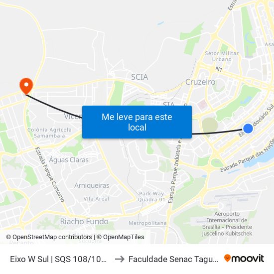 Eixo W Sul | SQS 108/109 (BRT) to Faculdade Senac Taguatinga map
