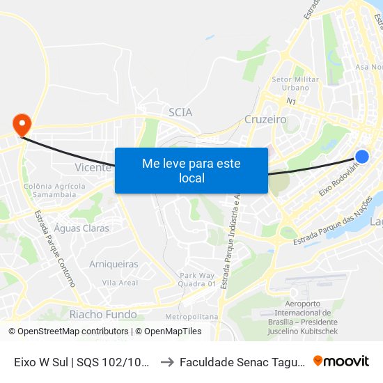 Eixo W Sul | SQS 102/103 (BRT) to Faculdade Senac Taguatinga map