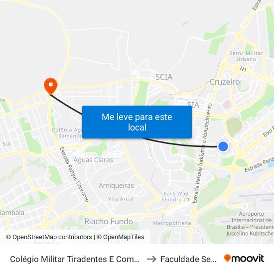 Colégio Militar Tiradentes / Academia de Bombeiros to Faculdade Senac Taguatinga map