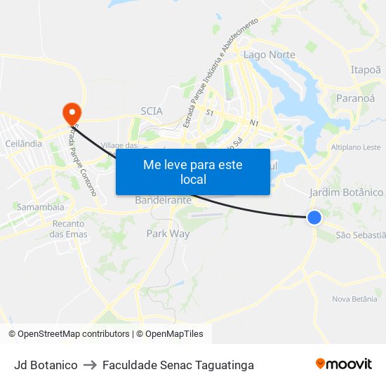 Jd Botanico to Faculdade Senac Taguatinga map