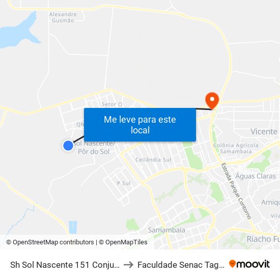 Sh Sol Nascente 151 Conjunto B, 71 to Faculdade Senac Taguatinga map