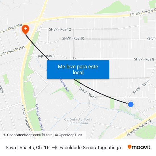 Shvp | Rua 4c, Ch. 16 to Faculdade Senac Taguatinga map