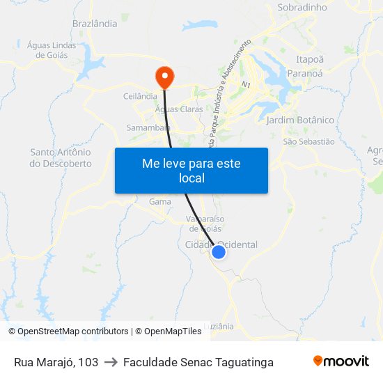 Rua Marajó, 103 to Faculdade Senac Taguatinga map