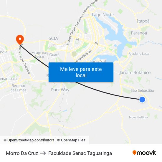 Morro Da Cruz to Faculdade Senac Taguatinga map
