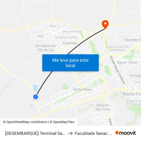 [DESEMBARQUE] Terminal Samambaia Norte to Faculdade Senac Taguatinga map