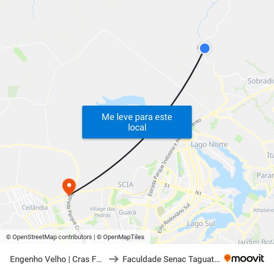 Engenho Velho | Cras Fercal to Faculdade Senac Taguatinga map