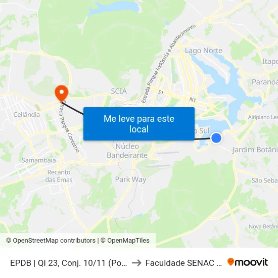 EPDB | QI 23, Conj. 10/11 (Posto Estação 23) to Faculdade SENAC Taguatinga map