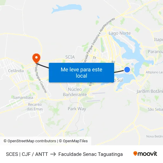 SCES | CJF / ANTT to Faculdade Senac Taguatinga map