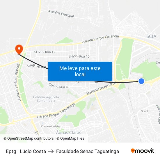 Eptg | Lúcio Costa to Faculdade Senac Taguatinga map