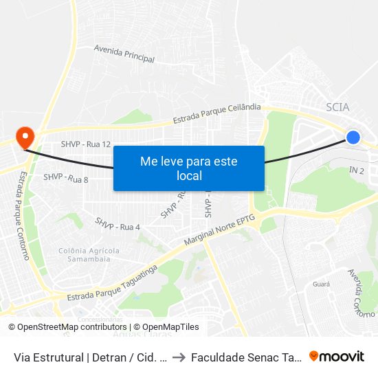 Via Estrutural | Detran / Cid. Automóvel to Faculdade Senac Taguatinga map