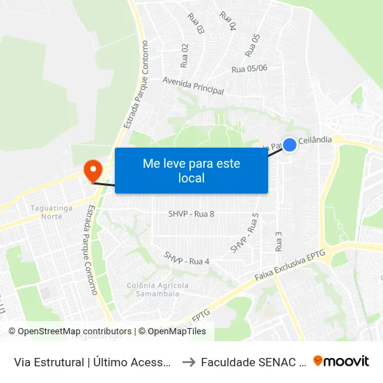 Via Estrutural | Último Acesso À Vicente Pires to Faculdade SENAC Taguatinga map