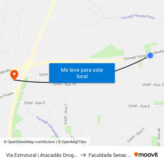 Via Estrutural | Atacadão Drogacenter (Rua 10a) to Faculdade Senac Taguatinga map