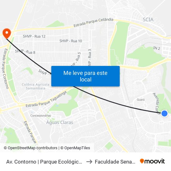 Av. Contorno | Parque Ecológico Ezechias Heringuer to Faculdade Senac Taguatinga map