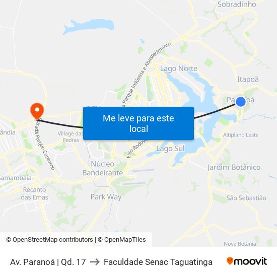 Av. Paranoá | Qd. 17 to Faculdade Senac Taguatinga map