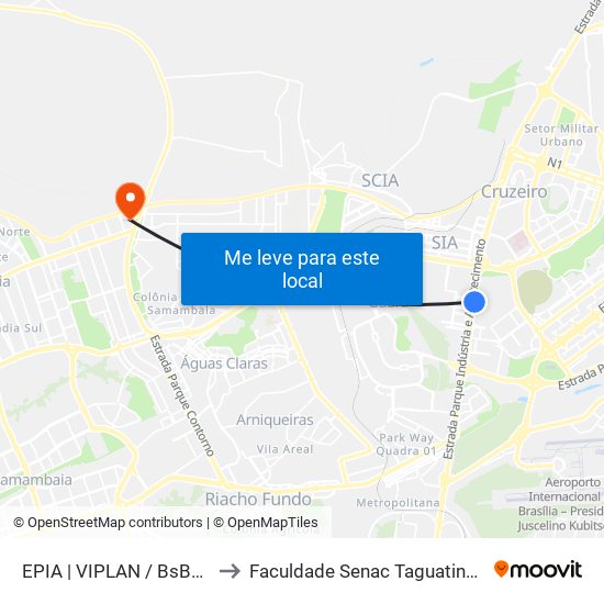 Epia Sul | Garagem Viplan / São José (Lado Oposto) to Faculdade Senac Taguatinga map