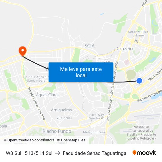 W3 Sul | 513/514 Sul to Faculdade Senac Taguatinga map