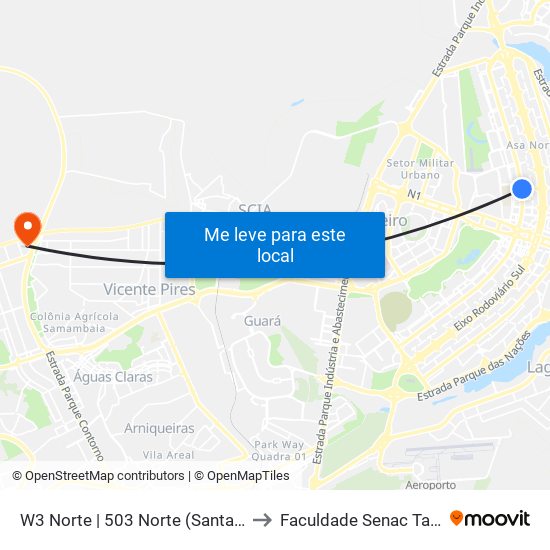 W3 Norte | 503 Norte (Santander / BRB) to Faculdade Senac Taguatinga map