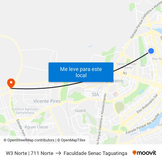 W3 Norte | 711 Norte to Faculdade Senac Taguatinga map