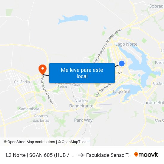L2 Norte | SGAN 605 (HUB / Pão de Açúcar) to Faculdade Senac Taguatinga map