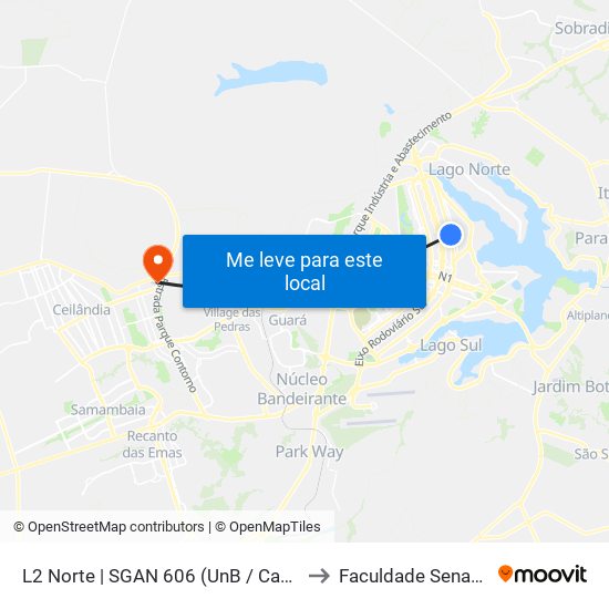 L2 Norte | SGAN 606 (UnB / Casa Thomas Jefferson) to Faculdade Senac Taguatinga map