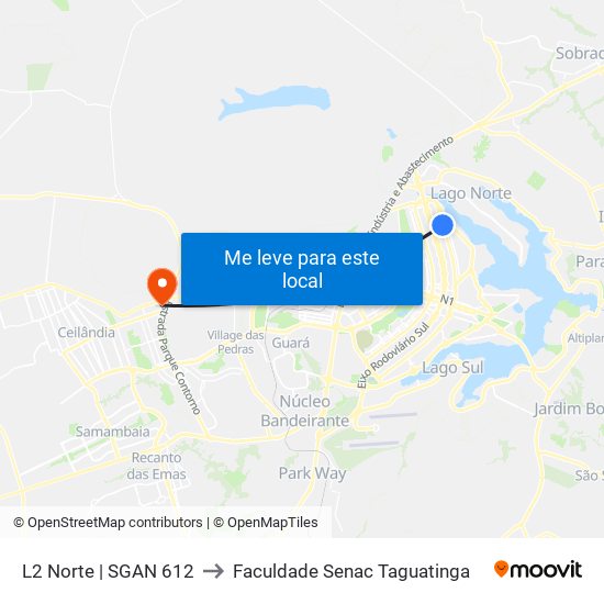 L2 Norte | SGAN 612 to Faculdade Senac Taguatinga map