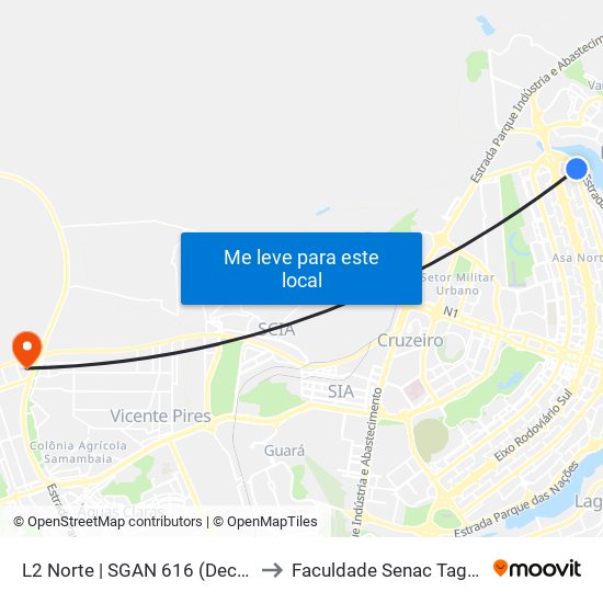 L2 Norte | SGAN 616 (Deck Norte) to Faculdade Senac Taguatinga map