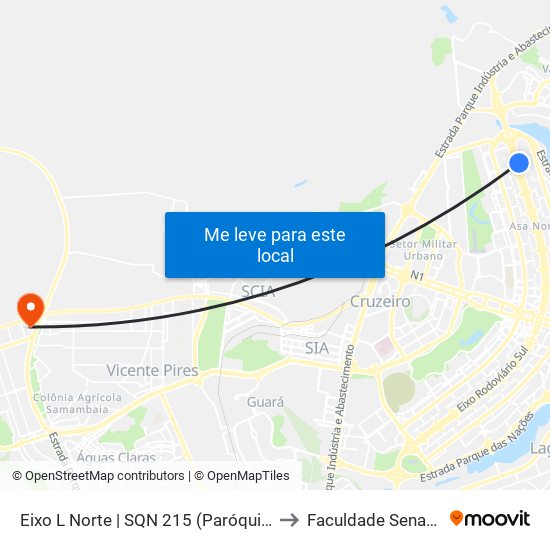 Eixo L Norte | SQN 215 (Paróquia Divina Misericórdia) to Faculdade Senac Taguatinga map