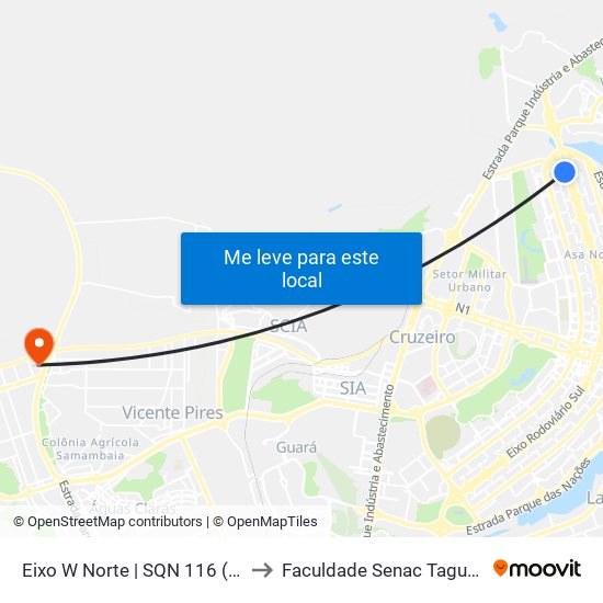 Eixo W Norte | Sqn 116 to Faculdade Senac Taguatinga map