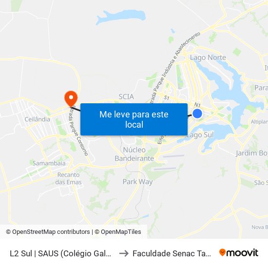 L2 Sul | SAUS (Colégio Galois / OAB) to Faculdade Senac Taguatinga map