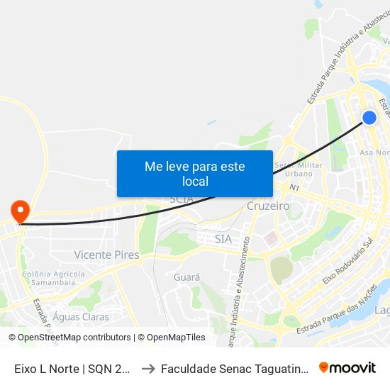 Eixo L Norte | SQN 213 to Faculdade Senac Taguatinga map