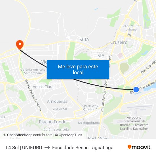 L4 Sul | UNIEURO to Faculdade Senac Taguatinga map