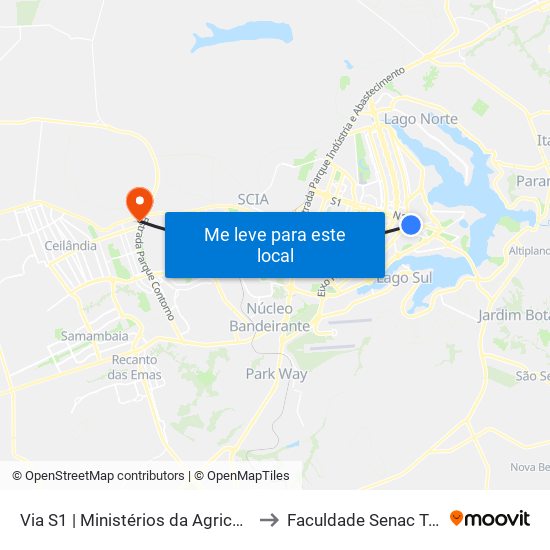 Via S1 | Ministérios Da Agricultura / Economia to Faculdade Senac Taguatinga map