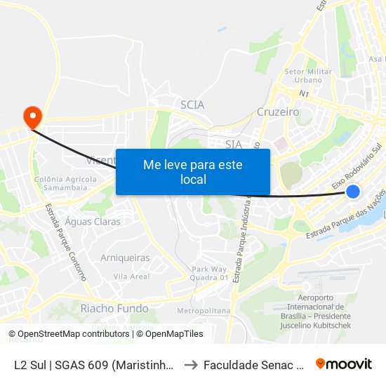 L2 Sul | SGAS 609 (Maristinha / McDonald's) to Faculdade Senac Taguatinga map