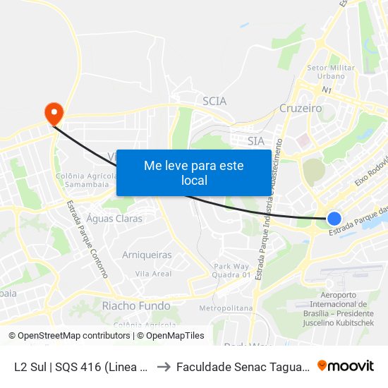 L2 Sul | SQS 416 (Linea Vitta) to Faculdade Senac Taguatinga map