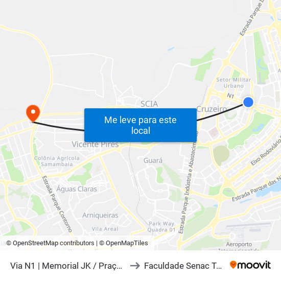 Via N1 | Memorial JK / Praça do Cruzeiro to Faculdade Senac Taguatinga map