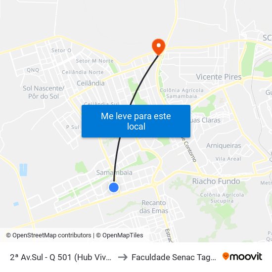 2ª Av.Sul - Q 501 (Hub Vivo Por Ti) to Faculdade Senac Taguatinga map