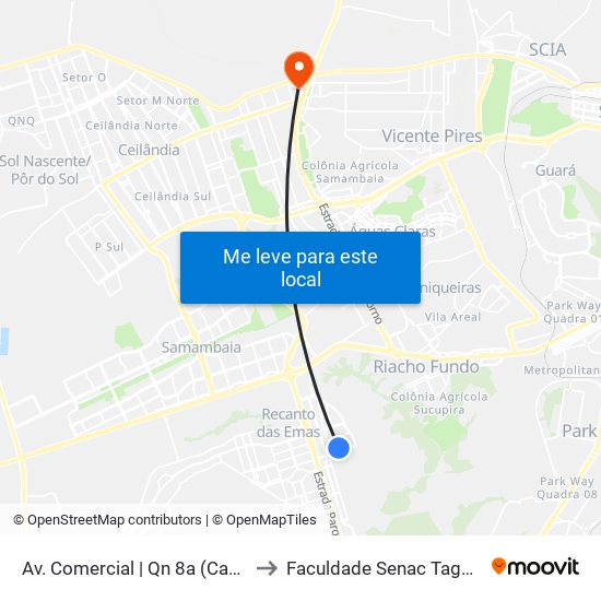 Av. Comercial | Qn 8a (Casa Azul) to Faculdade Senac Taguatinga map