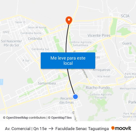Av. Comercial | Qn 15e to Faculdade Senac Taguatinga map