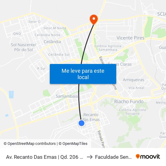 Av. Recanto Das Emas | Qd. 206 (Restaurante Comunitário) to Faculdade Senac Taguatinga map